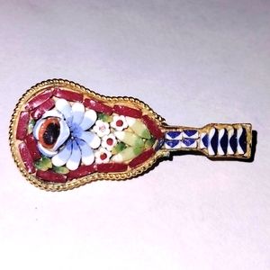 Vtg Micro Mosaic Guitar Pin Brooch